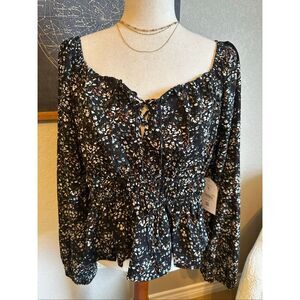 NWT Arula Floral Long Sleeve Bow Front Blouse Top Size XL